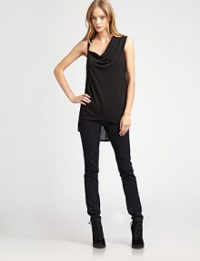 Featherweight cotton jersey drapes asymmetrically at one side for a contemporary look.Single strapGathered neckline extends to shoulderShirttail hemSlight racerbackPullover styleAbout 33 from shoulder to hem82% polyester/18% cottonMachine washImported Featherweight cotton jersey drapes asymmetrically at one side for a contemporary look.Single strapGathered neckline extends to shoulderShirttail hemSlight racerbackPullover styleAbout 33 from shoulder to hem82% polyester/18% cottonMachine washImported