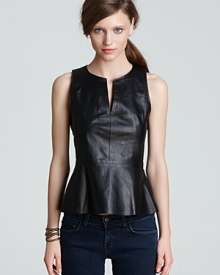 Get edgy in the au courant peplum. This lightweight Theory leather top lends an editorial sensibility to dark-wash denim and sleek pencil pants. Get edgy in the au courant peplum. This lightweight Theory leather top lends an editorial sensibility to dark-wash denim and sleek pencil pants.