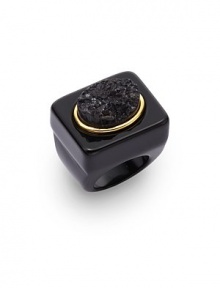 THE LOOKRectangle silhouetteOval druzy accentGoldplated brass detailResin settingTHE MEASUREMENTWidth, about .75Length, about 1ORIGINMade in USA THE LOOKRectangle silhouetteOval druzy accentGoldplated brass detailResin settingTHE MEASUREMENTWidth, about .75Length, about 1ORIGINMade in USA