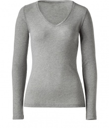Stylish T-shirt in a heather grey cotton-cashmere blend - A classic, basic T-shirt, exactly The One youve always looked for and also the one you need - The cut is straight, relaxed and slightly longer with a wide V-d?collet? and long sleeves - Can be worn as a layering piece and also just by itself - For evening with leather leggings, in the office with a pants suit Stylish T-shirt in a heather grey cotton-cashmere blend - A classic, basic T-shirt, exactly The One youve always looked for and also the one you need - The cut is straight, relaxed and slightly longer with a wide V-d?collet? and long sleeves - Can be worn as a layering piece and also just by itself - For evening with leather leggings, in the office with a pants suit