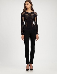 Work the rocker trend in this mesh top with long sleeves and a slim fit. RoundneckLong sleeves85% nylon/15% spandexDry cleanMade in ItalyModel shown is 5'9½ (176cm) wearing US size 4. Work the rocker trend in this mesh top with long sleeves and a slim fit. RoundneckLong sleeves85% nylon/15% spandexDry cleanMade in ItalyModel shown is 5'9½ (176cm) wearing US size 4.