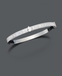Decorate her petite wrist with a delicate heart bracelet. This adjustable bracelet features a row of shiny silver hearts. Set in sterling silver. Approximate diameter: 2-1/4 inches. Decorate her petite wrist with a delicate heart bracelet. This adjustable bracelet features a row of shiny silver hearts. Set in sterling silver. Approximate diameter: 2-1/4 inches.