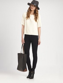 Split elbow-length sleeves and hem add a dose of Cali swag to this soft jersey blouse. RoundneckSplit elbow-length sleevesSplit cropped front hemFully linedAbout 26 from shoulder to hem at backBody: 53% rayon/47% triacetate; Contrast: NylonDry cleanImportedModel shown is 5'10 (177cm) wearing US size Small. Split elbow-length sleeves and hem add a dose of Cali swag to this soft jersey blouse. RoundneckSplit elbow-length sleevesSplit cropped front hemFully linedAbout 26 from shoulder to hem at backBody: 53% rayon/47% triacetate; Contrast: NylonDry cleanImportedModel shown is 5'10 (177cm) wearing US size Small.