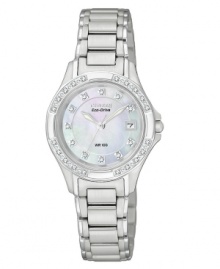 Luminous details shine on this charming Eco-Drive watch by Citizen. Luminous details shine on this charming Eco-Drive watch by Citizen.