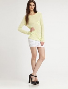 Lightweight, ultra-fine design featuring draped sleeves and a petite front patch pocket. Crewneck Semi-sheer Front patch pocket Rayon Hand wash Imported Lightweight, ultra-fine design featuring draped sleeves and a petite front patch pocket. Crewneck Semi-sheer Front patch pocket Rayon Hand wash Imported