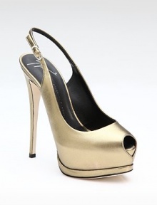 Lustrous metallic leather look with a substantial heel and platform. Self-covered heel, 5 (125mm) Covered platform, 1 (25mm) Compares to a 4 heel (100mm) Leather upper Leather lining and sole Padded insole Made in Italy Lustrous metallic leather look with a substantial heel and platform. Self-covered heel, 5 (125mm) Covered platform, 1 (25mm) Compares to a 4 heel (100mm) Leather upper Leather lining and sole Padded insole Made in Italy