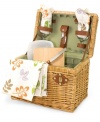 Beautiful inside and out, the Napa Botanica picnic basket brings romance to breezy outdoor settings all summer long. Natural willow is fully lined and stocked with wine and cheese service, including napkins and goblets for two.