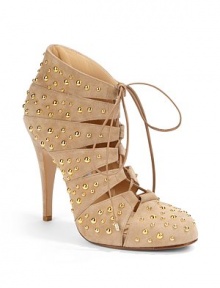 THE LOOKAll-over studded designOval toeCutout details Lace-up closureSelf-covered heel 4½ (115mm)THE MATERIALCalf suede upperLeather lining and soleORIGINMade in Italy THE LOOKAll-over studded designOval toeCutout details Lace-up closureSelf-covered heel 4½ (115mm)THE MATERIALCalf suede upperLeather lining and soleORIGINMade in Italy