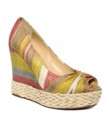 A touch of retro gold, these Goldie wedges from Report bring hippie-chic with espadrille detail and a colorful fabric finish. Pair with a floral sundress for instant style. A touch of retro gold, these Goldie wedges from Report bring hippie-chic with espadrille detail and a colorful fabric finish. Pair with a floral sundress for instant style.