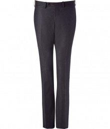 Elegant charcoal pants in a fine wool stretch blend - Streamlined, slim fit - Belt loops and button tab closure - Pocket at rear - Crease detail - A stylish alternative to jeans or chinos - Pair with a button down or cashmere pullover and oxfords Elegant charcoal pants in a fine wool stretch blend - Streamlined, slim fit - Belt loops and button tab closure - Pocket at rear - Crease detail - A stylish alternative to jeans or chinos - Pair with a button down or cashmere pullover and oxfords