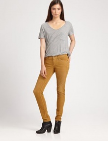 Enviably chic corduroy skinnies with five-pocket styling and some major stretch. THE FITRise, about 8Inseam, about 34THE DETAILSButton closureZip flyFive-pocket style98% cotton/2% LycraMachine washMade in USA of imported fabricModel shown is 5'11 (178cm) wearing US size 4.
