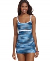 A bow tie sweetens this striped ECO Swim dress for a look that's both feminine and flattering!