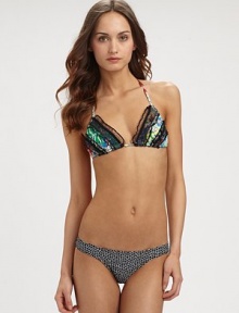 A fashion-forward, mix-and-match swim design featuring a glamorous floral top accented by lace details and a stretch bottom with a contrasting print.Halter strap ties at neckTriangle cupsPretty lace detailsBack tie closureStretch bottomFully lined80% polyamide/20% elastaneHand washImported A fashion-forward, mix-and-match swim design featuring a glamorous floral top accented by lace details and a stretch bottom with a contrasting print.Halter strap ties at neckTriangle cupsPretty lace detailsBack tie closureStretch bottomFully lined80% polyamide/20% elastaneHand washImported