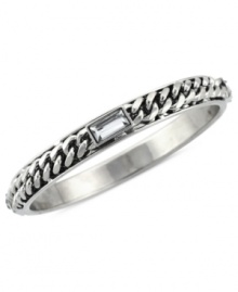 Get roped in. Jessica Simpson's bangle bracelet is crafted from silver-tone mixed metal with a crystal accent and stylish rope motif. Approximate diameter: 3 inches. Get roped in. Jessica Simpson's bangle bracelet is crafted from silver-tone mixed metal with a crystal accent and stylish rope motif. Approximate diameter: 3 inches.