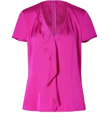 A feminine essential separate packed with pairing possibilities, Hugos stretch silk top guarantees a romantic polish to your look - V-neckline with front ruffle, short sleeves, hidden back zip - Softly tailored fit - Team with a blazer, pencil skirt and leather carryall tote for work A feminine essential separate packed with pairing possibilities, Hugos stretch silk top guarantees a romantic polish to your look - V-neckline with front ruffle, short sleeves, hidden back zip - Softly tailored fit - Team with a blazer, pencil skirt and leather carryall tote for work