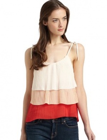 THE LOOKColorblock designPleated, tiered styleSpaghetti straps with tie closureTHE FITAbout 24 from shoulder to hemTHE MATERIALPolyesterCARE & ORIGINMachine washImportedModel shown is 5'9 (175cm) wearing US size Small. THE LOOKColorblock designPleated, tiered styleSpaghetti straps with tie closureTHE FITAbout 24 from shoulder to hemTHE MATERIALPolyesterCARE & ORIGINMachine washImportedModel shown is 5'9 (175cm) wearing US size Small.