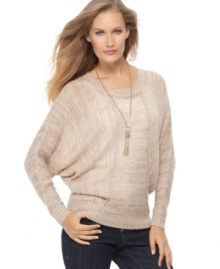 Long dolman sleeves lend this Alfani sweater a slouchy, relaxed look that's perfect for casual everyday style! Long dolman sleeves lend this Alfani sweater a slouchy, relaxed look that's perfect for casual everyday style!