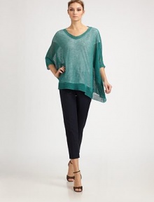 Soft, open-weave linen knit, in a slouchy, oversized silhouette.Rib-knit V neckline, cuffs and hemThree-quarter sleevesLinenDry cleanMade in Italy of imported fabric Model shown is 5'11 (180cm) wearing US size 4. Soft, open-weave linen knit, in a slouchy, oversized silhouette.Rib-knit V neckline, cuffs and hemThree-quarter sleevesLinenDry cleanMade in Italy of imported fabric Model shown is 5'11 (180cm) wearing US size 4.