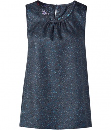 Stylish blue flower print silk top from Marc by Marc Jacobs - Add instant pop to your wardrobe staples with this chic silk top - Sleeveless in an adorable floral pattern with gathered front and back yolk - Style with slim jeans, a cashmere wrap, and heels - Wear with flared blue jeans, a military-inspired jacket, and wedges Stylish blue flower print silk top from Marc by Marc Jacobs - Add instant pop to your wardrobe staples with this chic silk top - Sleeveless in an adorable floral pattern with gathered front and back yolk - Style with slim jeans, a cashmere wrap, and heels - Wear with flared blue jeans, a military-inspired jacket, and wedges