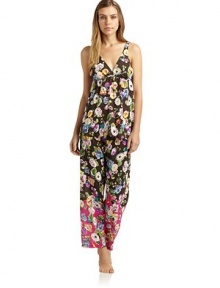 THE LOOKMidnight garden floral printSemi-sheer designCrossover v-neckGathered elastic Empire waistV-backElastic drawstring waistTHE FITTop: about 20 from shoulder to hemPants: rise, about 10; inseam, about 25THE MATERIALPolyesterCARE & ORIGINMachine washImportedModel shown is 5'9 (175cm) wearing US size Small. THE LOOKMidnight garden floral printSemi-sheer designCrossover v-neckGathered elastic Empire waistV-backElastic drawstring waistTHE FITTop: about 20 from shoulder to hemPants: rise, about 10; inseam, about 25THE MATERIALPolyesterCARE & ORIGINMachine washImportedModel shown is 5'9 (175cm) wearing US size Small.