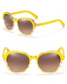 Sporty rounded wayfarers show off vibrant color and stylish stripes, a must-have for your summer wardrobe. Sporty rounded wayfarers show off vibrant color and stylish stripes, a must-have for your summer wardrobe.