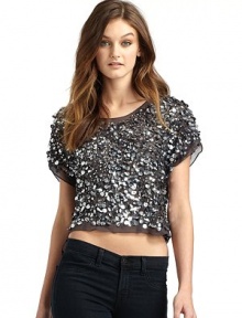THE LOOKJewel necklineShort sleevesAllover paillettesBack keyhole button closureTHE FITAbout 19 from shoulder to hemTHE MATERIALSilkCARE & ORIGINDry cleanImported THE LOOKJewel necklineShort sleevesAllover paillettesBack keyhole button closureTHE FITAbout 19 from shoulder to hemTHE MATERIALSilkCARE & ORIGINDry cleanImported