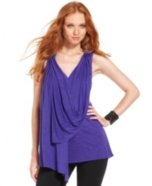 Dramatic draping at the front and a super-soft feel make this DKNY Jeans top a layering must-have!