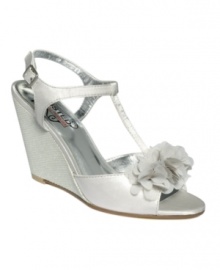Dainty evening sandals get a bold boost from Unlisted. Their Sand Out design features a sparkling covered wedge heel and fanciful flower detail at the toe. Dainty evening sandals get a bold boost from Unlisted. Their Sand Out design features a sparkling covered wedge heel and fanciful flower detail at the toe.