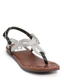 A dazzling addition to her wardrobe, the Odell sandal has an interlocking silvertone upper with contrast adjustable straps and stud detail along the toe.