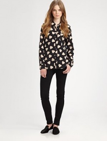 Darling heart print and a classic shirttail hem enliven this lightweight silk staple. Point collarButton frontSingle front patch pocketLong sleeves with buttoned cuffsShirttail hem hits below the hipsSilkDry cleanImportedModel shown is 5'10 (177cm) wearing US size Small. Darling heart print and a classic shirttail hem enliven this lightweight silk staple. Point collarButton frontSingle front patch pocketLong sleeves with buttoned cuffsShirttail hem hits below the hipsSilkDry cleanImportedModel shown is 5'10 (177cm) wearing US size Small.