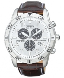 Keep your adventures in order with this Perpetual Calendar Chronograph watch from Citizen. Built with Eco-Drive, harnessing both natural and artificial light, never needing a battery. Keep your adventures in order with this Perpetual Calendar Chronograph watch from Citizen. Built with Eco-Drive, harnessing both natural and artificial light, never needing a battery.