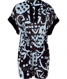 Stylish caftan in fine, pale blue and black cotton - Elegant, oversize graphic grape vine print - Lightweight and fluid, hits above the knee - Contrast trim at deep V-neck - Oversize, elbow-length sleeves - Cinched waist with skinny tie - A dream go-to for your next beach getaway - Also works layered over leggings and skinny denim with sandals Stylish caftan in fine, pale blue and black cotton - Elegant, oversize graphic grape vine print - Lightweight and fluid, hits above the knee - Contrast trim at deep V-neck - Oversize, elbow-length sleeves - Cinched waist with skinny tie - A dream go-to for your next beach getaway - Also works layered over leggings and skinny denim with sandals