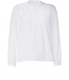 Channel easy boho glamour this season with Antik Batiks white cotton tunic top - Soft, lighter weight material with on-trend, eyelet and mesh embroidery - Relaxed, straight silhouette - Long sleeves, round neck and button placket - Casually elegant, seamlessly transitions from work to weekend - Pair with skinny denim, maxi skirts or shorts