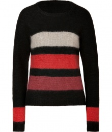 Style and comfort come together in this wool-mohair sweater with colorful strips by Rag & Bone - Features a round neck, long sleeves and ribbed cuffs - Flattering, waisted silhouette - Pair with skinny jeans and mini skirts, with understated boots and favorite oversized handbag Style and comfort come together in this wool-mohair sweater with colorful strips by Rag & Bone - Features a round neck, long sleeves and ribbed cuffs - Flattering, waisted silhouette - Pair with skinny jeans and mini skirts, with understated boots and favorite oversized handbag