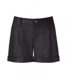 Stylish shorts made ..of fine, black, washed lamb leather - Wonderfully elegant, yet sexy and comfortable, too - Fit slim, mini short and has a casual rolled up hem - Moderately wide waistband with belt loops - Shows off slender legs with high heels - An absolute fashion must-have for winter - Pairs with turtleneck pullovers, a tunic, silk top Stylish shorts made ..of fine, black, washed lamb leather - Wonderfully elegant, yet sexy and comfortable, too - Fit slim, mini short and has a casual rolled up hem - Moderately wide waistband with belt loops - Shows off slender legs with high heels - An absolute fashion must-have for winter - Pairs with turtleneck pullovers, a tunic, silk top