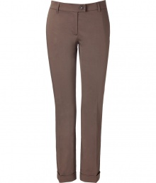 Stylish nougat cotton pants from Moschino Cheap & Chic - These preppy-cool pants bring flattering style to your workweek attire - Flat front with fold over button tab, side slit pockets, single back button pocket, rolled hem - Wear with a plaid button-down, tweed blazer, and oxfords Stylish nougat cotton pants from Moschino Cheap & Chic - These preppy-cool pants bring flattering style to your workweek attire - Flat front with fold over button tab, side slit pockets, single back button pocket, rolled hem - Wear with a plaid button-down, tweed blazer, and oxfords
