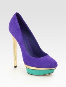 A strut-worthy suede pump in candy-colored hues, elevated by a snake-print platform and metallic heel for textural appeal. Metallic leather-covered heel, 5¾ (145mm)Snake-print leather island platform with metallic leather insert, 1¼ (30mm)Compares to a 4½ heel (115mm)Suede upperLeather lining and solePadded insoleImported A strut-worthy suede pump in candy-colored hues, elevated by a snake-print platform and metallic heel for textural appeal. Metallic leather-covered heel, 5¾ (145mm)Snake-print leather island platform with metallic leather insert, 1¼ (30mm)Compares to a 4½ heel (115mm)Suede upperLeather lining and solePadded insoleImported