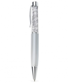 Penmanship with panache. Swarovski's crystalline ballpoint pen is crafted with silver-tone and white pearl-colored details, and features clear crystals for a sparkling touch. Item comes packaged in a velvet pouch. Black ink. Approximate size: 5-3/5 x 3/5 inches. Penmanship with panache. Swarovski's crystalline ballpoint pen is crafted with silver-tone and white pearl-colored details, and features clear crystals for a sparkling touch. Item comes packaged in a velvet pouch. Black ink. Approximate size: 5-3/5 x 3/5 inches.