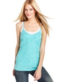 Up the ante on a traditional tank: INC's racerback version features sequins and fabric trim for added interest. Up the ante on a traditional tank: INC's racerback version features sequins and fabric trim for added interest.