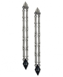 Open to the idea of something new? BCBGeneration's linear earrings are crafted from silver-tone mixed metal with black stone accents for a bold look. Approximate drop: 3 inches. Open to the idea of something new? BCBGeneration's linear earrings are crafted from silver-tone mixed metal with black stone accents for a bold look. Approximate drop: 3 inches.