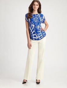 A modern geometric print on pure Italian silk is subtly shaped and delicately trimmed with a contrast print.Boat necklineSplit cap sleevesSlight contour hemPullover styleAbout 26 from shoulder to hemSilkDry cleanMade in USA of Italian fabricModel shown is 5'9½ (176cm) wearing US size 4. A modern geometric print on pure Italian silk is subtly shaped and delicately trimmed with a contrast print.Boat necklineSplit cap sleevesSlight contour hemPullover styleAbout 26 from shoulder to hemSilkDry cleanMade in USA of Italian fabricModel shown is 5'9½ (176cm) wearing US size 4.
