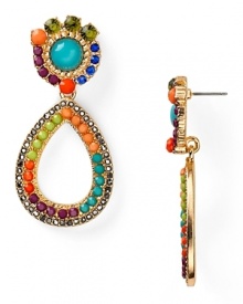 Do hue dare? Slip in this pair of stunning double teardrop earring from Aqua for standout style, with vivid mutli colored stones. Do hue dare? Slip in this pair of stunning double teardrop earring from Aqua for standout style, with vivid mutli colored stones.
