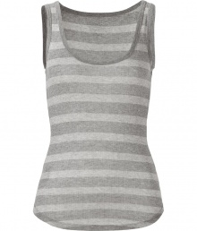 Stylish grey striped tank in cashmere and cotton - Extra-soft and lightweight - Scoop neck and rib detail - Slim fit, hits below the hip - Perfect for pairing with denim or as a layering piece underneath cardigans Stylish grey striped tank in cashmere and cotton - Extra-soft and lightweight - Scoop neck and rib detail - Slim fit, hits below the hip - Perfect for pairing with denim or as a layering piece underneath cardigans