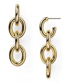 Modern and metallic. This pair of gold-plated linear link drop earring from T Tahari encapsulates beautifully easy accessorizing. Modern and metallic. This pair of gold-plated linear link drop earring from T Tahari encapsulates beautifully easy accessorizing.