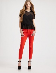 Super skinny, in an ankle-skimming cropped length, with lots of stretch for comfort and a fit that celebrates every curve.Waistband with belt loops and button closeZip flyFront scoop pockets and coin pocket with rivets Back patch pocketsSkinny fit from waist to hemRise, about 8Inseam, about 2598% cotton/2% LycraDry cleanModel shown is 5'9½ (176cm) wearing US size 4. Super skinny, in an ankle-skimming cropped length, with lots of stretch for comfort and a fit that celebrates every curve.Waistband with belt loops and button closeZip flyFront scoop pockets and coin pocket with rivets Back patch pocketsSkinny fit from waist to hemRise, about 8Inseam, about 2598% cotton/2% LycraDry cleanModel shown is 5'9½ (176cm) wearing US size 4.