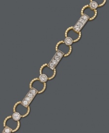 Circular and chic. B. Brilliant's tasteful tennis bracelet will really shape up your look with its sparkling cubic zirconia (11 ct. t.w.) and textured link design. Crafted in 18k gold over sterling and sterling silver. Approximate length: 7-1/2 inches.