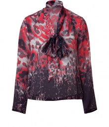 An artful take on office attire, Piazza Sempiones printed silk blouse is a chic way to wear color to work - Short stand-up collar with tie, long sleeves, pleated shoulder detail - Softly draped fit, fitted elasticized waistline - Wear with a tailored skirt, peep-toes and a statement tote An artful take on office attire, Piazza Sempiones printed silk blouse is a chic way to wear color to work - Short stand-up collar with tie, long sleeves, pleated shoulder detail - Softly draped fit, fitted elasticized waistline - Wear with a tailored skirt, peep-toes and a statement tote