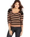 An intricate crochet inset adds bohemian charm to Dolled Up's super-cute striped sweater!