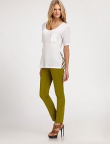 Garment dyed cotton sateen, tailored in a skinny silhouette accented with ankle zippers.Self waistband with belt loopsZip fly with button closureFive-pocket styleSignature detail on coin pocketAnkle zippersInseam, about 2993% cotton/7% elastaneDry cleanImportedModel shown is 5'10½ wearing US size 4. Garment dyed cotton sateen, tailored in a skinny silhouette accented with ankle zippers.Self waistband with belt loopsZip fly with button closureFive-pocket styleSignature detail on coin pocketAnkle zippersInseam, about 2993% cotton/7% elastaneDry cleanImportedModel shown is 5'10½ wearing US size 4.