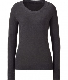 Stylish long sleeve shirt in a fine charcoal grey wool-viscose blend - Especially soft and very nice quality - Feminine round neck, small breast pocket - Long, slim sleeves - The top is cut snugly, slightly fitted and beautifully long - An ideal basic to combine in many ways - For the office with a classic suit, for evening with biker pants, jeans Stylish long sleeve shirt in a fine charcoal grey wool-viscose blend - Especially soft and very nice quality - Feminine round neck, small breast pocket - Long, slim sleeves - The top is cut snugly, slightly fitted and beautifully long - An ideal basic to combine in many ways - For the office with a classic suit, for evening with biker pants, jeans